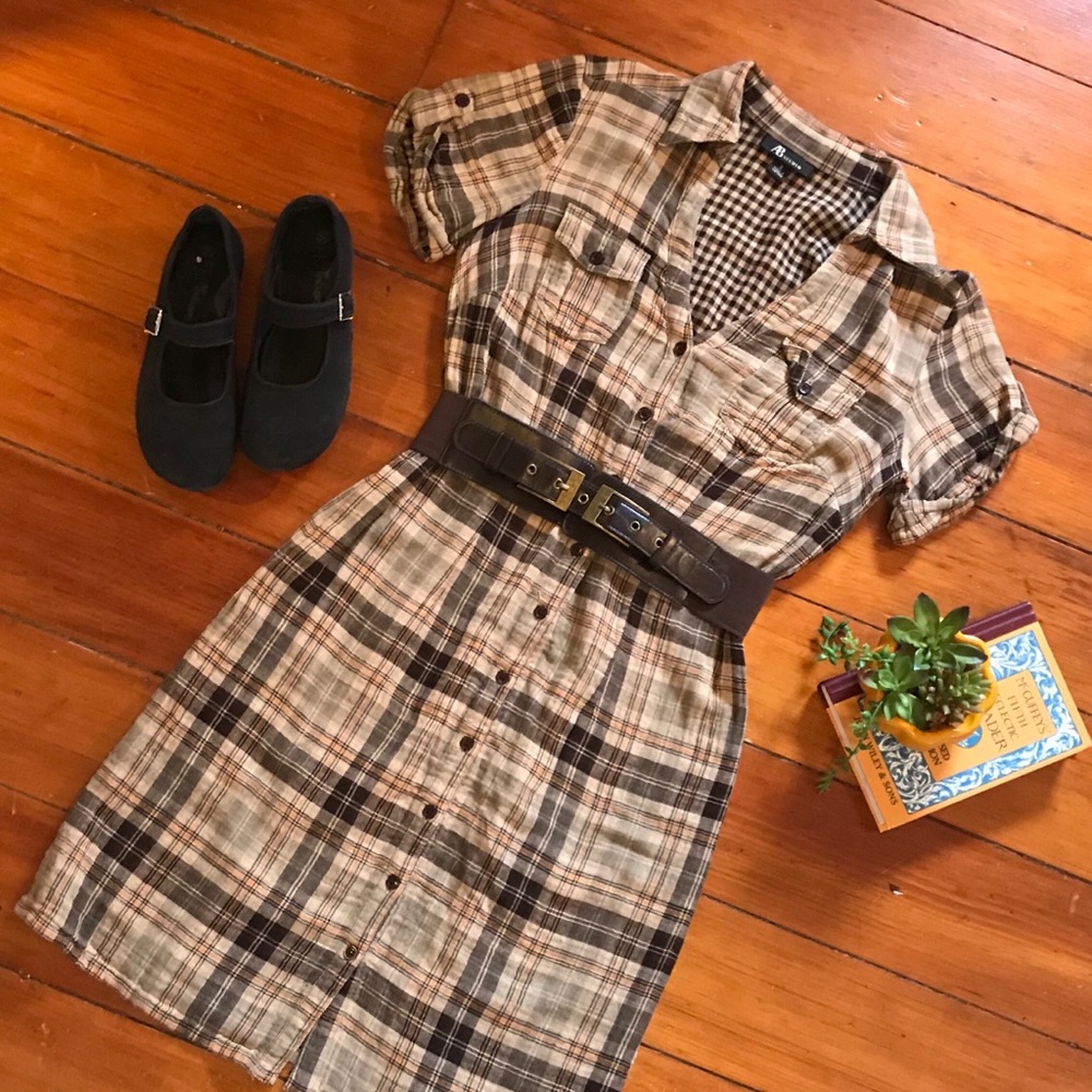 Plaid Shirtwaist Dress With Belt Loops